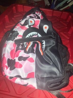 Bape themed designer pink shark camo mini shoulder sling bag backpack carry all